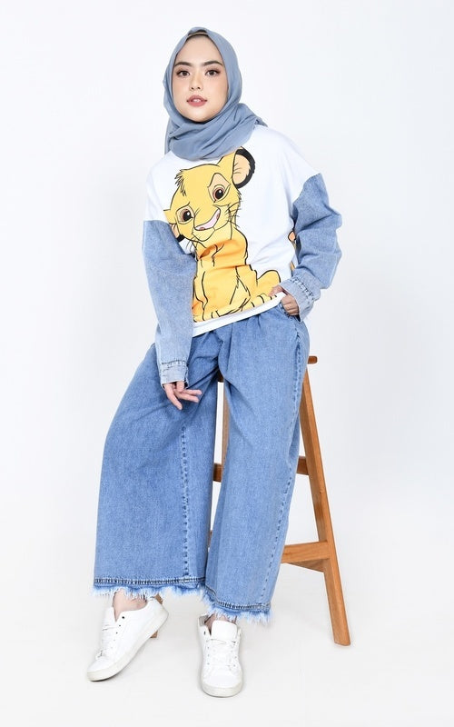 Simba Denim Sleeve Sweater – Snow Blue Edition